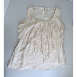 Sine Womens Sleeveless Blouse Size 4 Silk Polyester Cream Ruffles Flowy